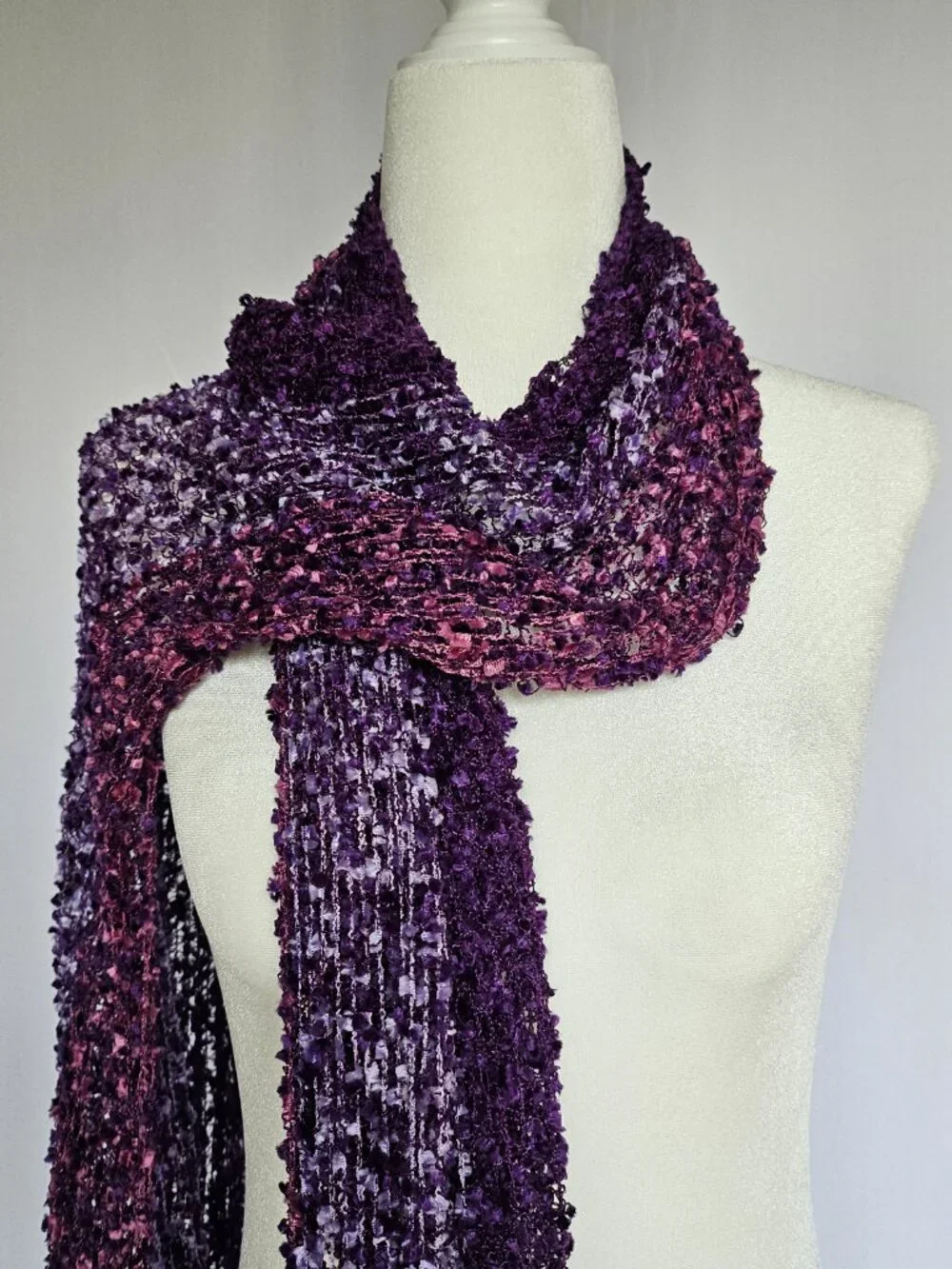 Fashion Scarf | Textured Fringe Knit | Purple Pink Ombre | One Size